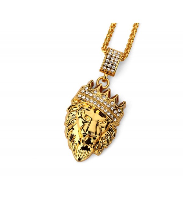 18k Gold Plated King Lion Pendant Necklace with 24" Stainless Steel Rope Chain - C518764EYI4