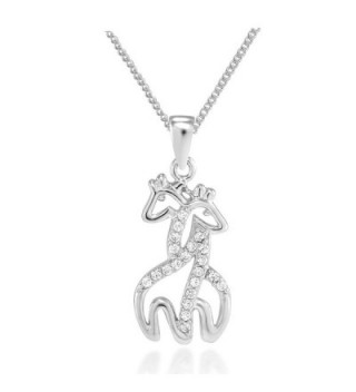 925 Sterling Silver Simulated Cubic Zirconia Twin Hugging Giraffe Pendant Necklace- 18" - CH11F4S36QZ