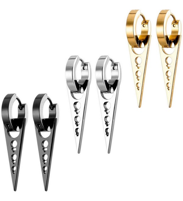 MOWOM Stainless Steel Hoop huggie Earrings Cross Triangle Awl Taper Rivets ( 3 Pairs ) - C812C8QLF81