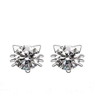 925 Sterling Silver imitation Diamond Crystal Inlaid Cat Stud Earrings (White) - CK11APFVQFJ