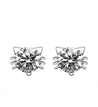 925 Sterling Silver imitation Diamond Crystal Inlaid Cat Stud Earrings (White) - CK11APFVQFJ