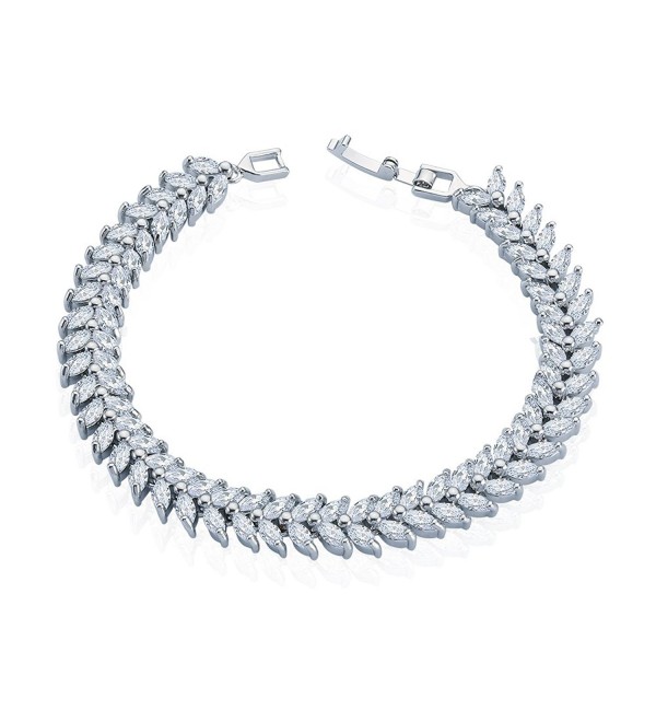 XLF New Platinum Plated Sterling Silver Cubic Zirconia CZ Tennis Bracelet for Women - CX126A58ZIN