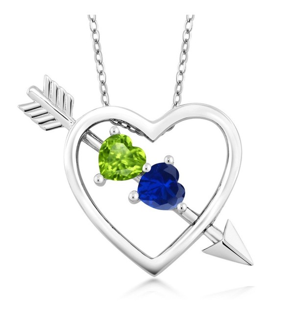 1.11Ct Peridot Blue Simulated Sapphire 925 Sterling Silver Heart & Arrow Pendant - CI186RQQ9U3