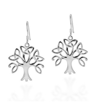 .925 Sterling Silver Tree Of Life Trinity Celtic Knot Triquetra Fish Hook Earrings - CY11OP6VMXV