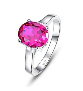 BONLAVIE Women's 925 Sterling Silver 3 ct Oval Cut Created Ruby Anniversary Solitaire Engagement Ring - CE12NDX6FM0