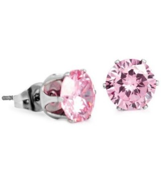INBLUE Women's 3~10mm Stainless Steel Studs Earrings CZ Pink Royal King Crown Flower - CF11DSEKZBV