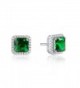 2ct Green Cushion Shape Square Sterling Silver Halo Stud Earrings "It's a circle" gift - CA187SZ5D0R
