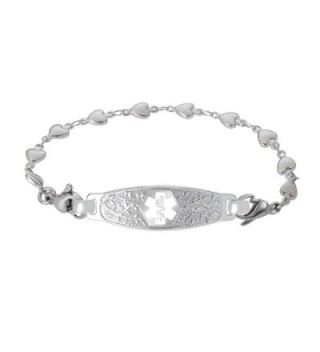 Divoti Custom Engraved Beautiful Olive Medical Alert Bracelet -Heart Link Stainless -White - CN188KZYR90