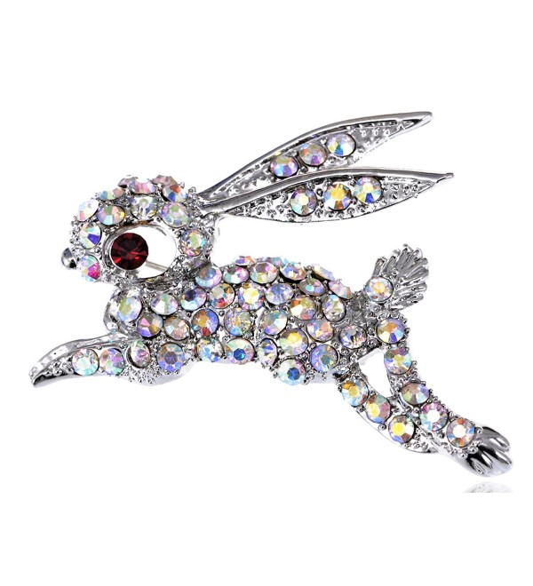 Alilang Silvery Tone Iridescent Rhinestones Rabbit Bunny Hop Brooch Pin - CA115YFMC77