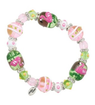 Clementine Design Kate & Macy Flamingo Dahling Bracelet Painted Glass Beads Rhinestones - CK11769L3E7