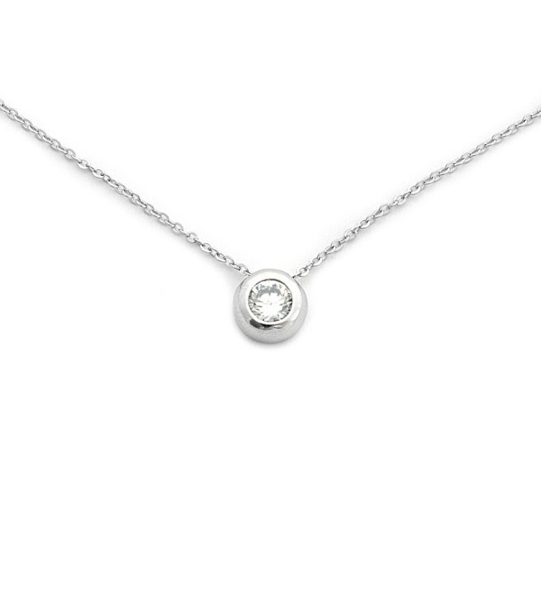 Solid Sterling Silver Rhodium Plated Bezel Set Cubic Zirconia Solitaire Pendant Necklace- 18" - CA11ZG95Z8T