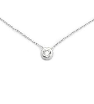 Solid Sterling Silver Rhodium Plated Bezel Set Cubic Zirconia Solitaire Pendant Necklace- 18" - CA11ZG95Z8T