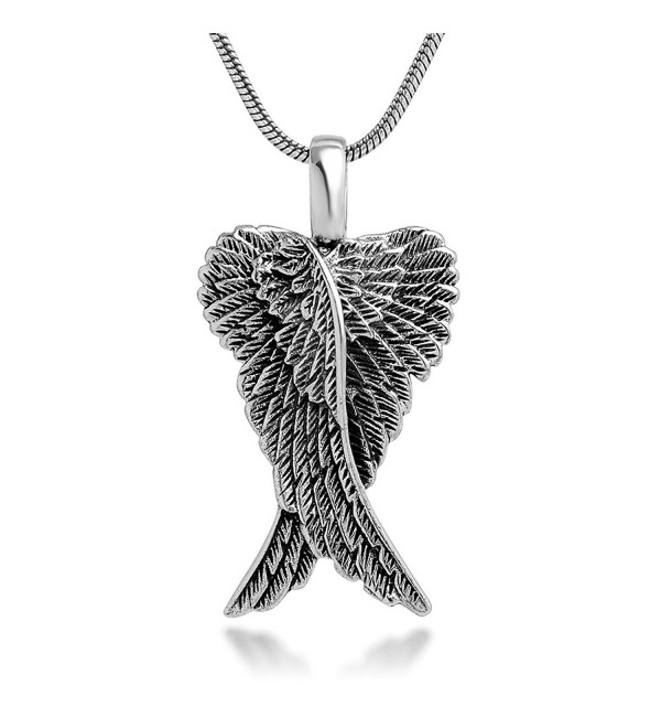 Sterling Silver 21 mm Detailed Angel Wings Charm Pendant Necklace with Snake Chain 18'' - CD11WYKV04B