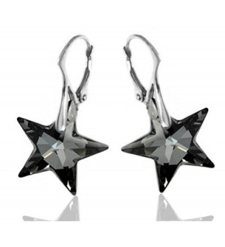 Royal Crystals Sterling Silver Made with Swarovski Crystals Grey Black Star Dangle Leverback Earrings - CH11VKORK9L