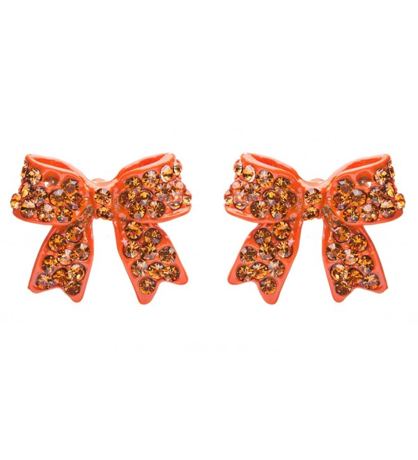 Fashion Crystal Pave Bow Ribbon Stud Earrings Orange - CC118TQNQAJ