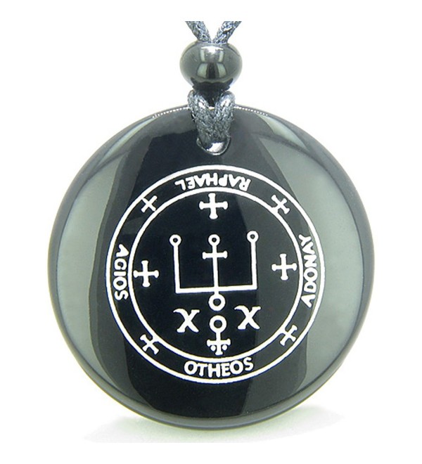 Sigil of the Archangel Raphael Amulet Black Agate Magic Pendant Necklace - CU11B0L7PXF