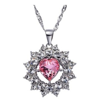 SWEETV Pink Heart Swarovski Crystal Pendant Necklace with Silver Chain Jewelry Gift for Girls Women- 15"+2" - CJ186ZGNUTX
