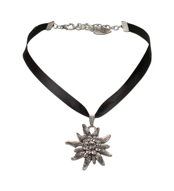 Bavarian Rhinestone Edelweiss Satin Necklace (Black) - Traditional German Dirndl- Lederhose Jewelry - CH11K4K9H9X