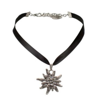 Bavarian Rhinestone Edelweiss Satin Necklace (Black) - Traditional German Dirndl- Lederhose Jewelry - CH11K4K9H9X