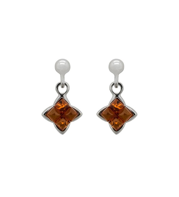 925 Sterling Silver Square Stud Dangle Earrings with Genuine Natural Baltic Amber. - Cognac - CJ12MZIJZV5