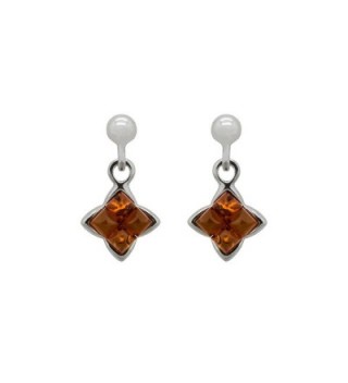 925 Sterling Silver Square Stud Dangle Earrings with Genuine Natural Baltic Amber. - Cognac - CJ12MZIJZV5