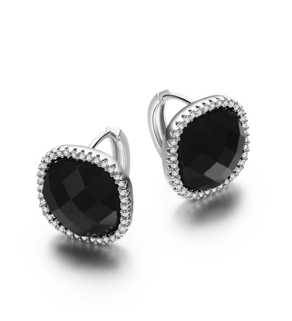 SBLING Platinum Plated Black Small Halo Drop Earrings with Cubic Zirconia - C812IAEVD7H