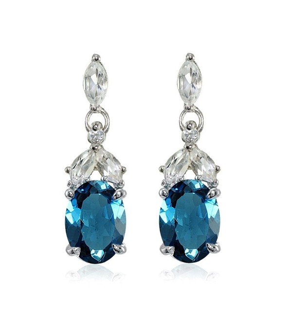 Sterling Silver London Blue Topaz and White Topaz Oval Dangle Earrings - CO17YZ925Q4