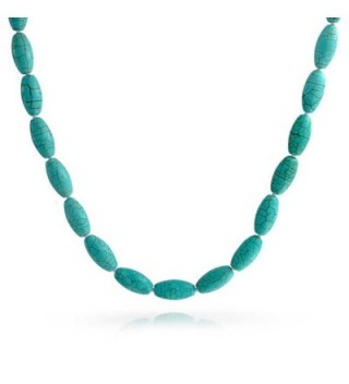 Bling Jewelry Silver Plating Reconstituted Turquoise Gemstone Knotted Oval Beaded Necklace 18 Inches - C311IL1Z01L