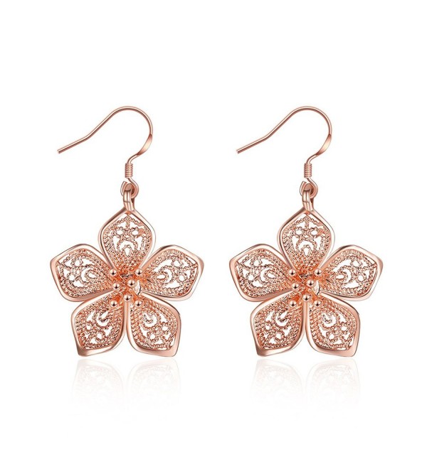 Silver Flower Drop Dangle Earrings for Women Teen Girls Flower Earrings- by DreamSter - 18K Rose Gold Plated - C31897E4969