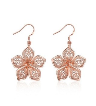 Silver Flower Drop Dangle Earrings for Women Teen Girls Flower Earrings- by DreamSter - 18K Rose Gold Plated - C31897E4969