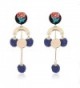 Pipitree Rose Flower Velvet Ball Earring Geometric U-shaped Statement Dangle Earrings Pom Pom Jewelry - Blue - CX188A2375N