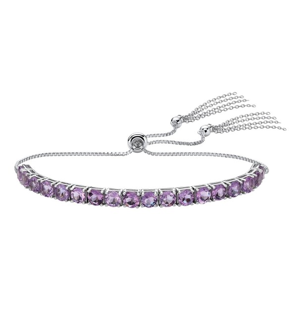 Platinum over Sterling Silver Slider Bracelet (4mm)- Round Genuine Purple Amethyst- 10" Adjustable - CO187NW2X0E