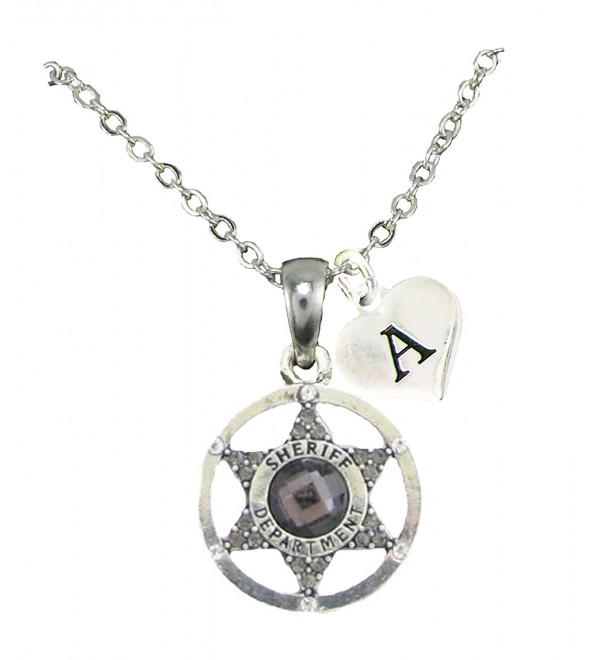 Custom Gray Crystal Sheriff Deputy Silver Necklace Jewelry Choose Initial All 26 - CY12MXNU630