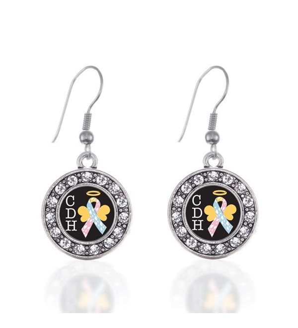 CDH Awareness Circle Charm Earrings French Hook Clear Crystal Rhinestones - C9124BUHKNL