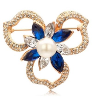 Kemstone Rose Gold Plated Sapphire Crystal Pearl Flower Brooch - CD185D7N9H2