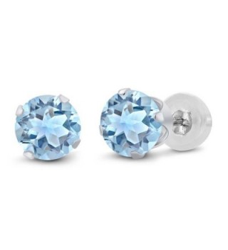 14K White Gold Sky Blue Topaz Gemstone Birthstone Stud Earrings (2.39 cttw- 6MM Round Cut) - CH11H7OFOJV