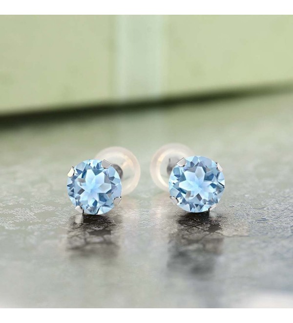 14K White Gold Sky Blue Topaz Gemstone Birthstone Stud Earrings (2.39 ...