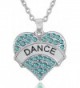 Silver Tone Crystal Heart Shaped "DANCE" Pendant Charm Necklace for Girls- Teens- Women - "Aqua Blue 1""" - CB188K5MWK2