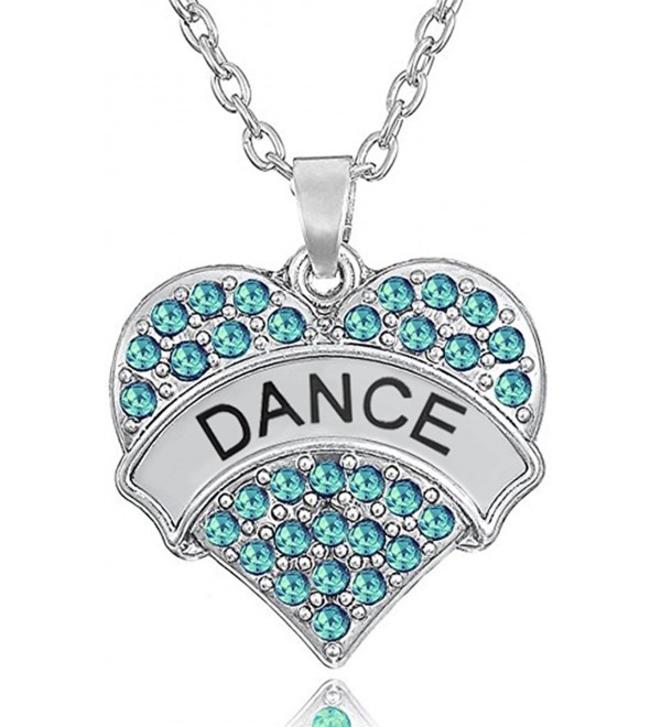 Silver Tone Crystal Heart Shaped "DANCE" Pendant Charm Necklace for Girls- Teens- Women - "Aqua Blue 1""" - CB188K5MWK2