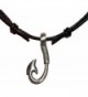 Native Treasure - Fishing Hook with Rope Design Pewter Pendant Black Leather Cord Necklace Choker - CN110HBS5IN