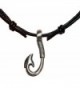 Native Treasure - Fishing Hook with Rope Design Pewter Pendant Black Leather Cord Necklace Choker - CN110HBS5IN