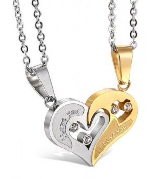 Jstyle Stainless Steel Mens Womens Couple Necklace Friendship Puzzle CZ Love Matching Heart Pendants - CG11VW4VPT5
