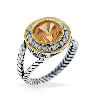 Bling Jewelry Round Champagne CZ Two Tone Double Cable Sterling Silver Ring - CF113Z3CMRP
