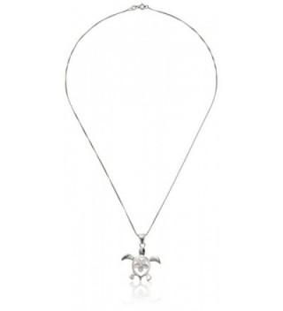 Sterling Silver Turtle Honu with Plumeria CZ Necklace Pendant with 18" Box Chain - CI119NCJKQ3