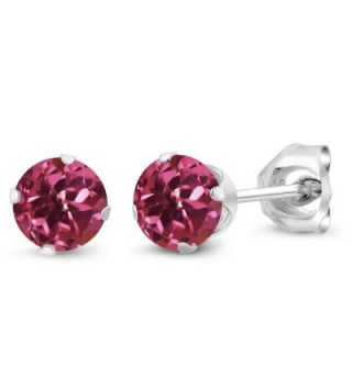 Pink Tourmaline Gemstone 925 Sterling Silver Stud Earrings (0.48 Cttw- 4MM Round) - C411O0KP4JF