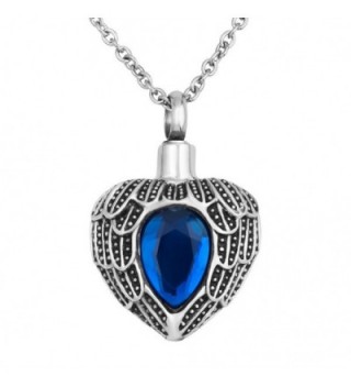 Birthstone Necklace Memorial Cremation Stainless - "		 	 Blue	 	" - CZ12GDWCD0P