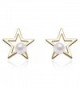 YAN & LEI Sterling Silver Cutout Star with 3 MM Simulated Round Shell Pearl Stud Earrings - Golden - CF12MAZQ0RC