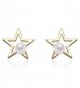 YAN & LEI Sterling Silver Cutout Star with 3 MM Simulated Round Shell Pearl Stud Earrings - Golden - CF12MAZQ0RC