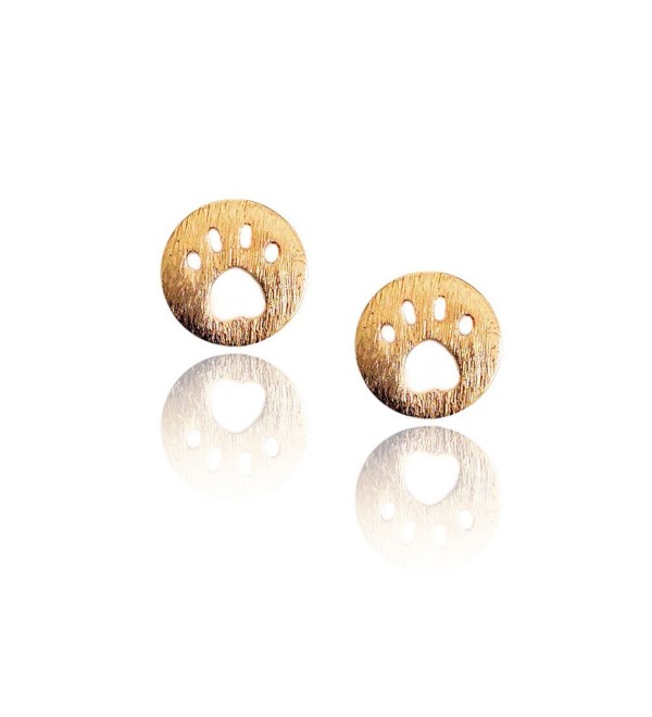 Golden Mini Paw Print Button Post Earrings with Brushed Texture - CX123VWJP4R