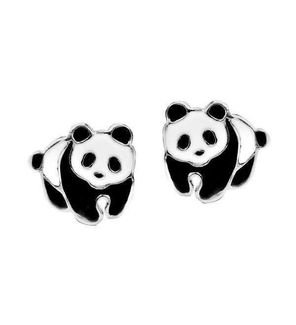 Adorable Panda Bear Colored Enamel .925 Sterling Silver Stud Earrings - CZ127R1NRMJ
